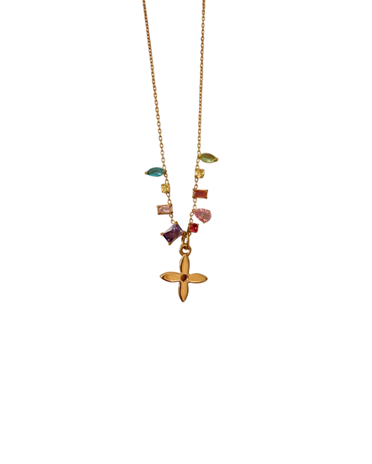 Authentic Louis Vuitton Monogram Flower Reworked Gemstone Necklace