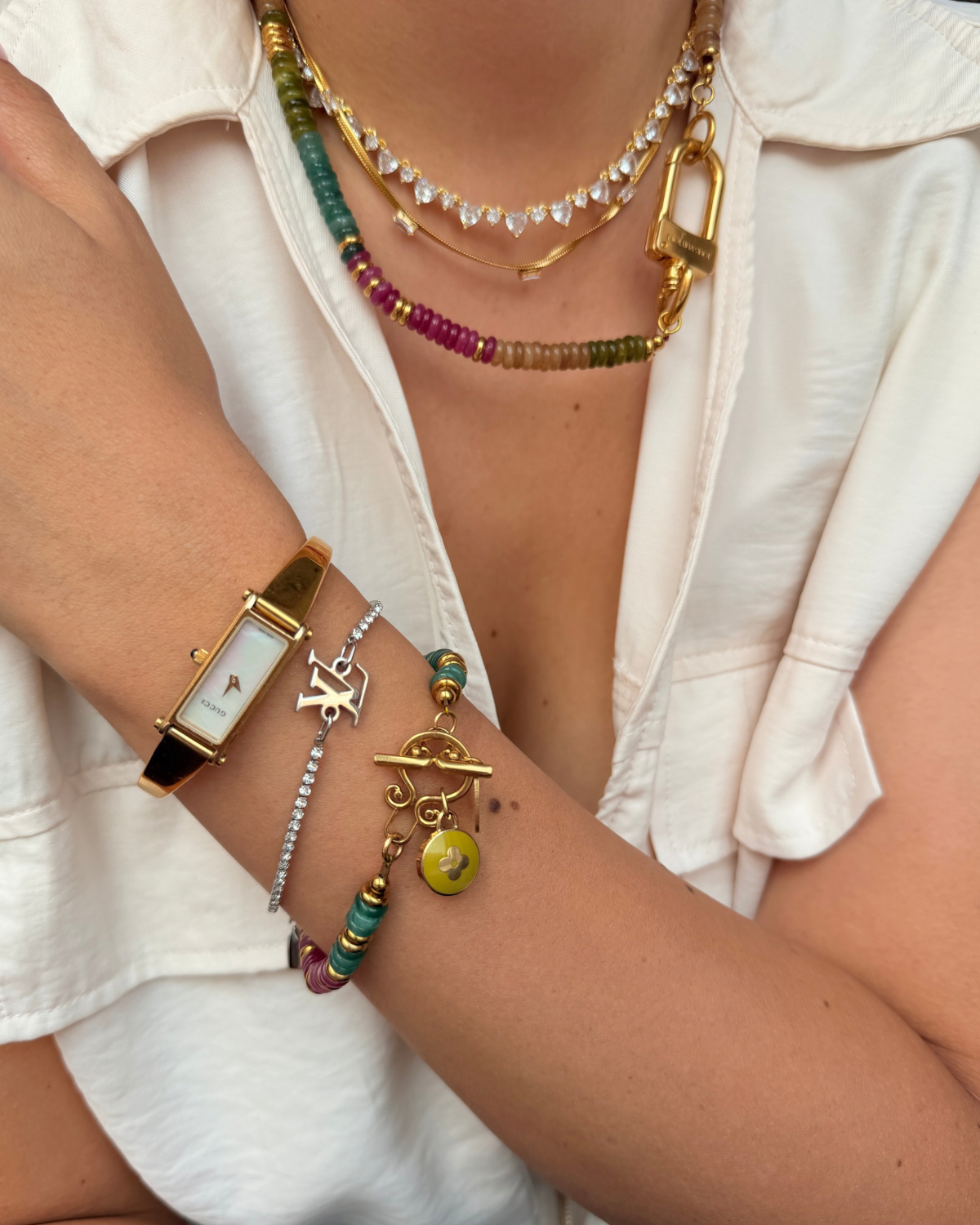 Authentic Louis Vuitton Green Pendant - Reworked Stones Bracelet