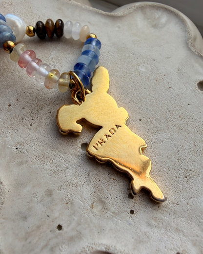 Authentic Prada Reworked Poodle Charm Necklace – Natural Stones & Freshwater Pearls