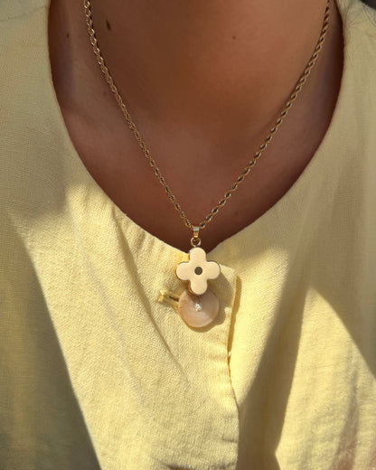 Authentic Louis Vuitton White Round Pendant- Necklace