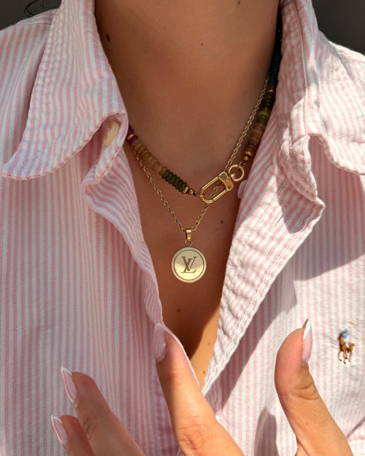 Authentic Louis Vuitton White Logo Round Pendant- Necklace