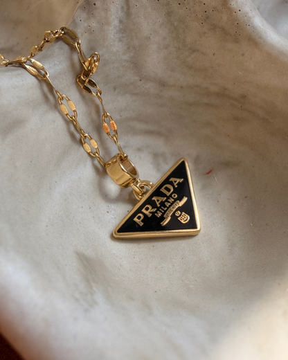 Authentic Prada Enamel Plaque Black pendant - Repurposed Necklace