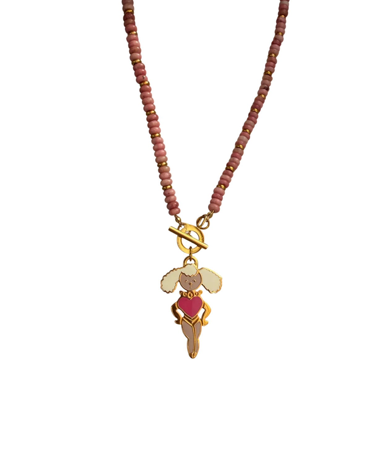 Authentic Prada Reworked Poodle Necklace – Pink Rhodochrosite Natural Stones