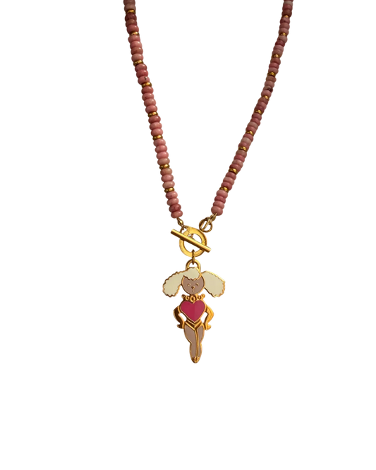 Authentic Prada Reworked Poodle Necklace – Pink Rhodochrosite Natural Stones