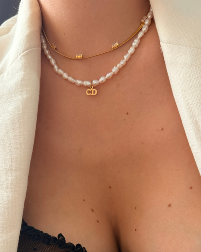 Authentic Mini Cd Tag Dior pendant -Repurposed Pearl Necklace