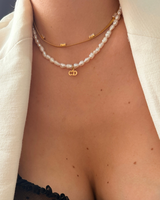 Authentic Mini Cd Tag Dior pendant -Repurposed Pearl Necklace