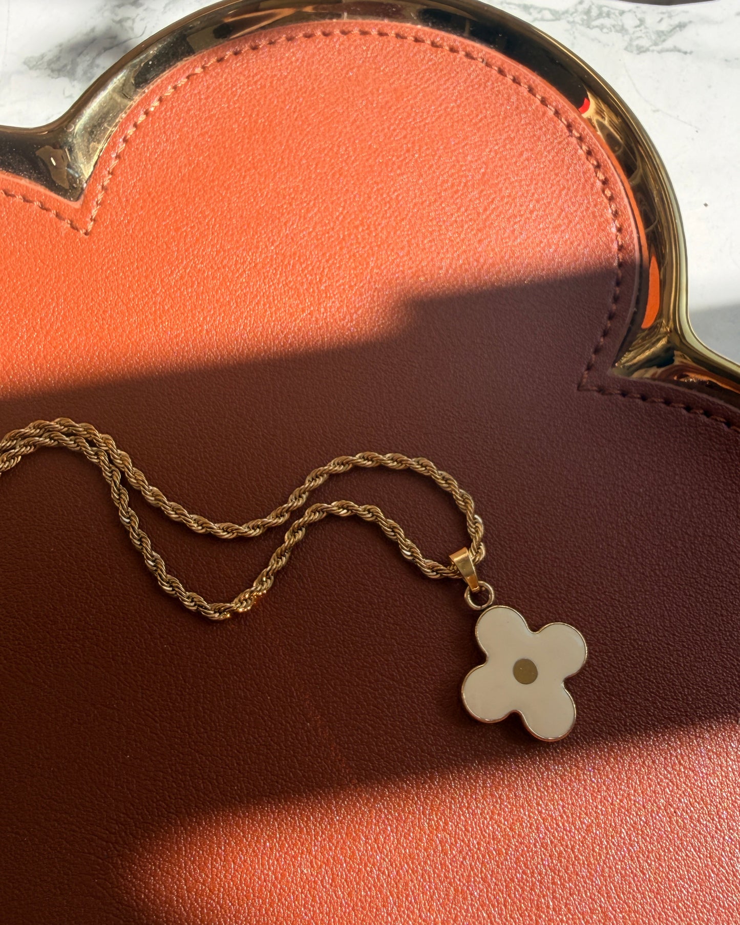 Authentic Louis Vuitton White Round Pendant- Necklace