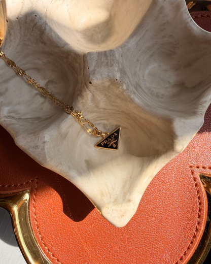 Authentic Prada Enamel Plaque Black pendant - Repurposed Necklace