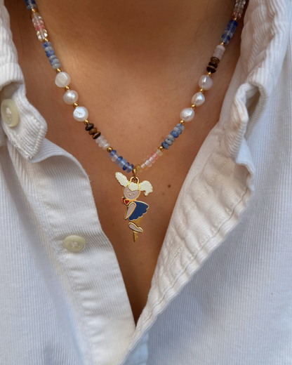 Authentic Prada Reworked Poodle Charm Necklace – Natural Stones & Freshwater Pearls