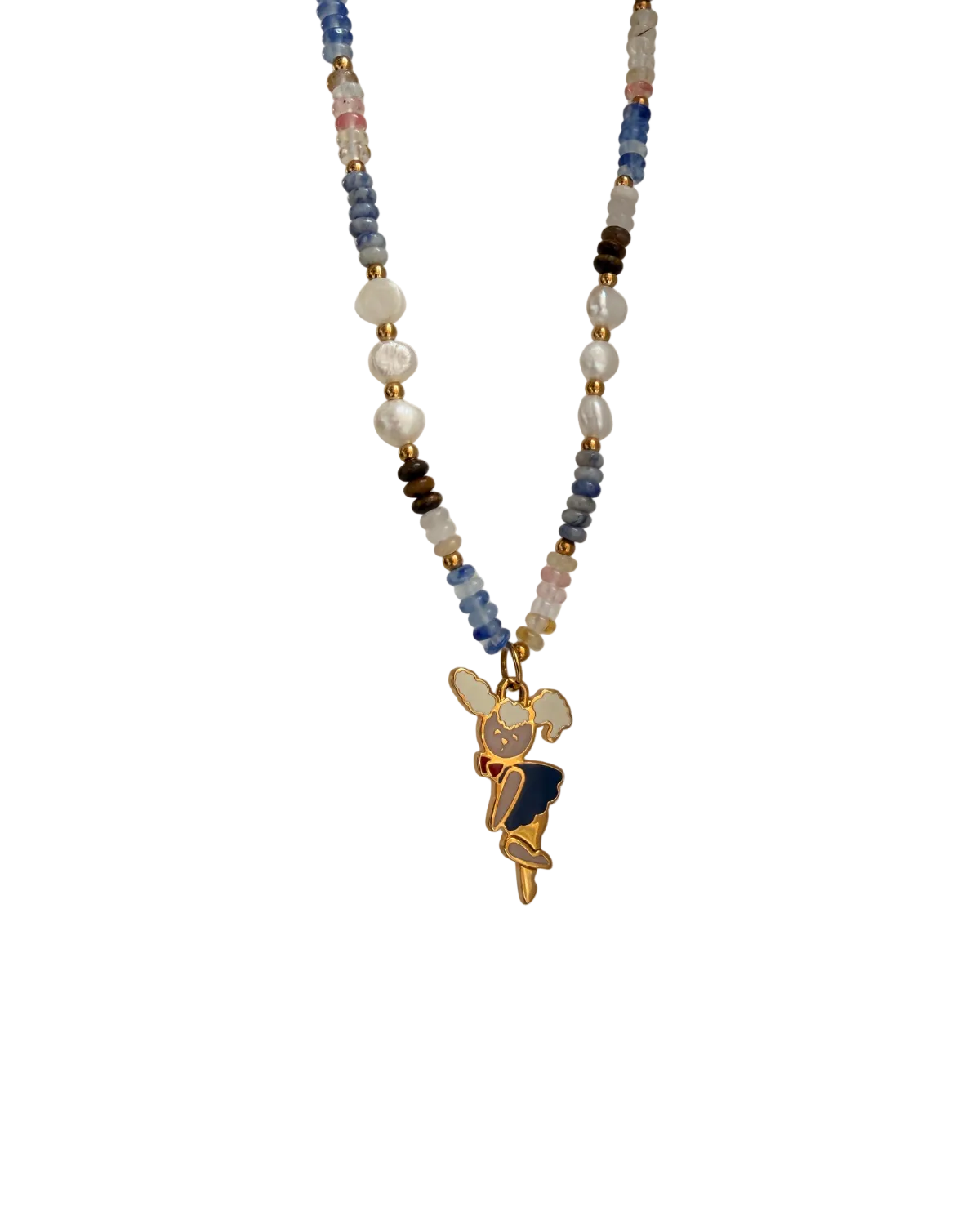 Authentic Prada Reworked Poodle Charm Necklace – Natural Stones & Freshwater Pearls