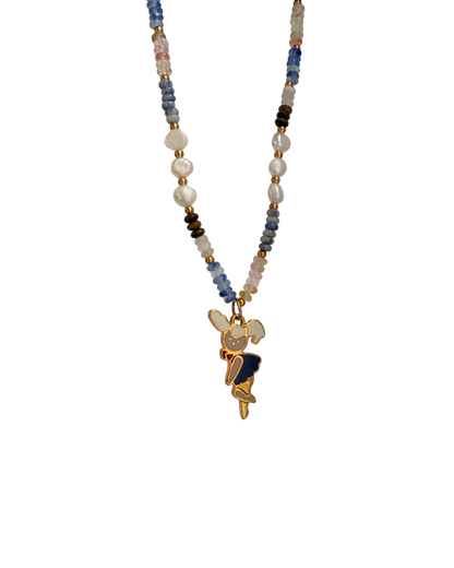 Authentic Prada Reworked Poodle Charm Necklace – Natural Stones & Freshwater Pearls