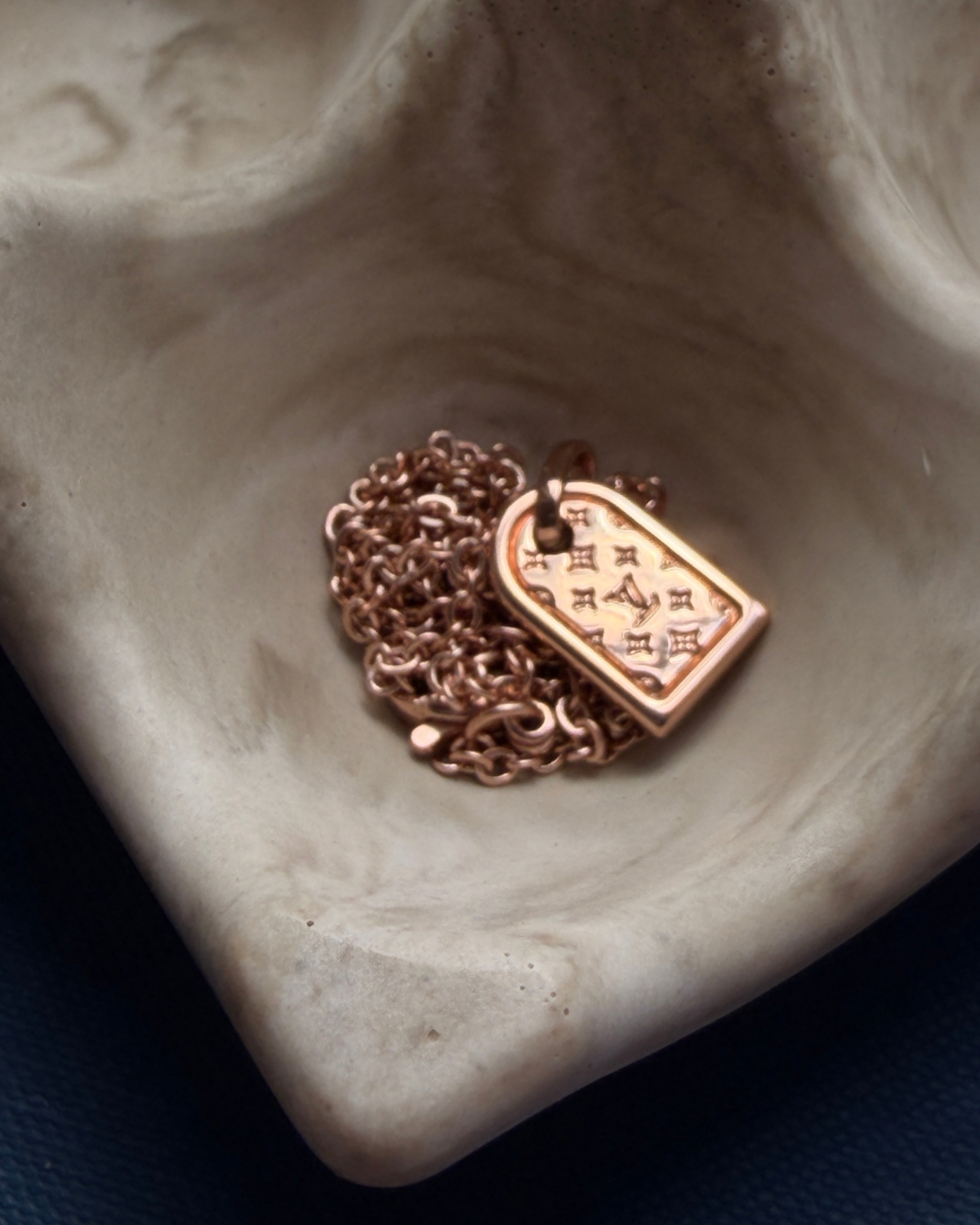 Authentic Louis Vuitton Nanogram luggage tag Pendant - Reworked Rose Gold Necklace