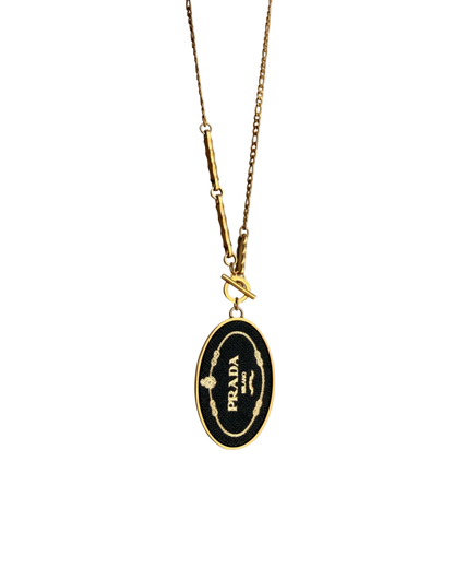 Authentic Prada  Prada Oval Logo Tag Charm - Repurposed Necklace