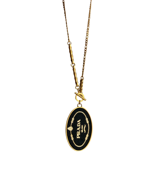 Authentic Prada  Prada Oval Logo Tag Charm - Repurposed Necklace