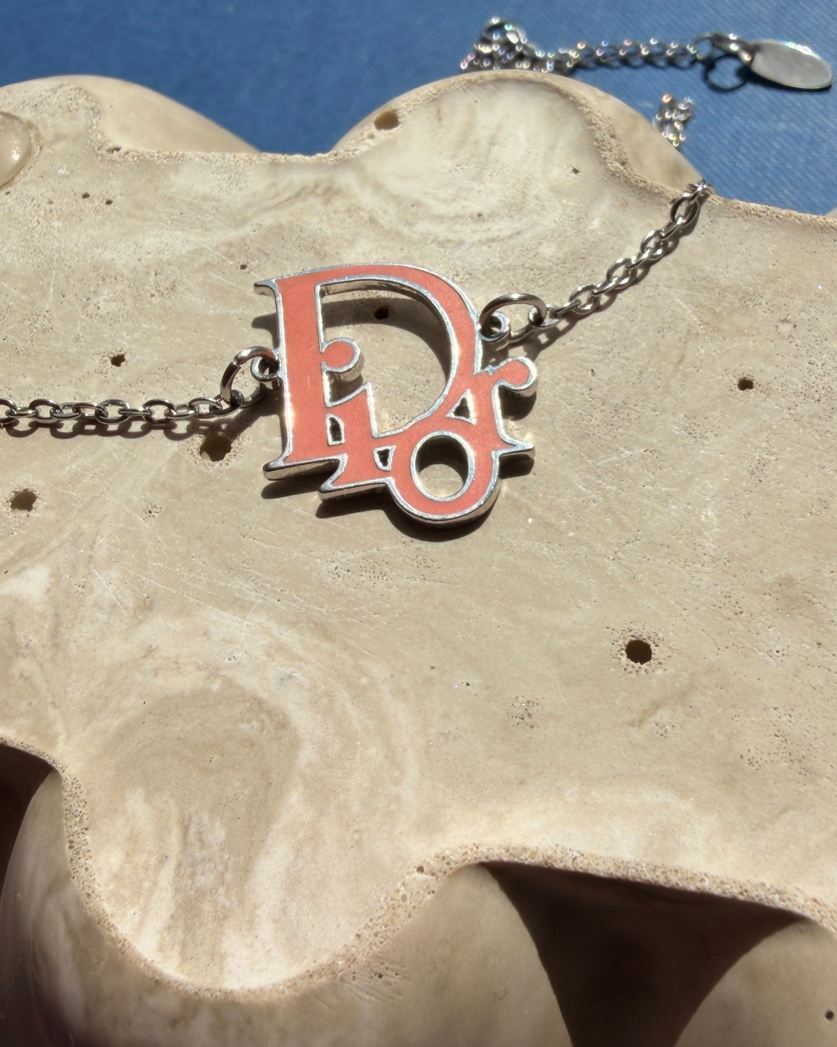 Authentic Dior Pink Logo Pendant-  Necklace