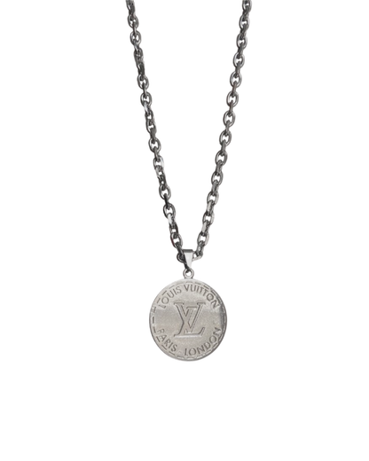 Authentic Louis Vuitton Silver Round Pendant- Reworked Necklace