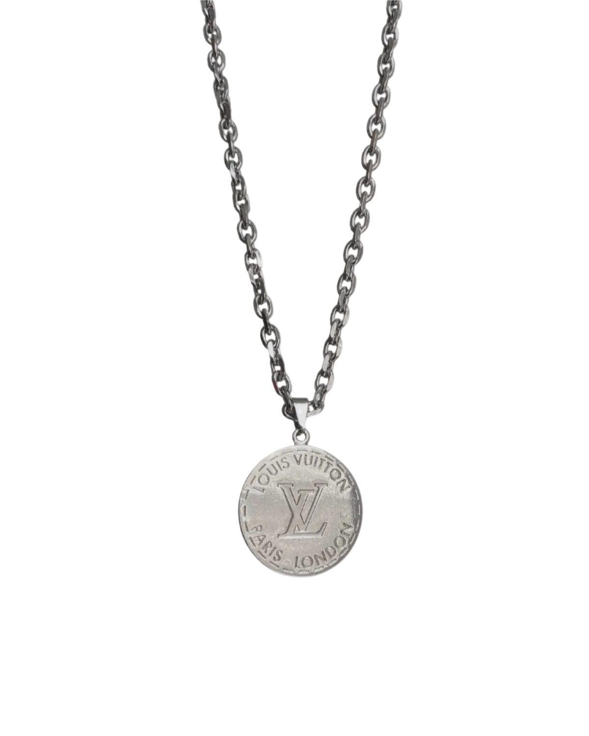 Authentic Louis Vuitton Silver Round Pendant- Reworked Necklace