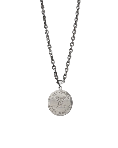 Authentic Louis Vuitton Silver Round Pendant- Reworked Necklace