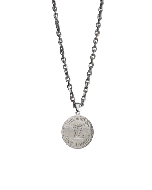 Authentic Louis Vuitton Silver Round Pendant- Reworked Necklace
