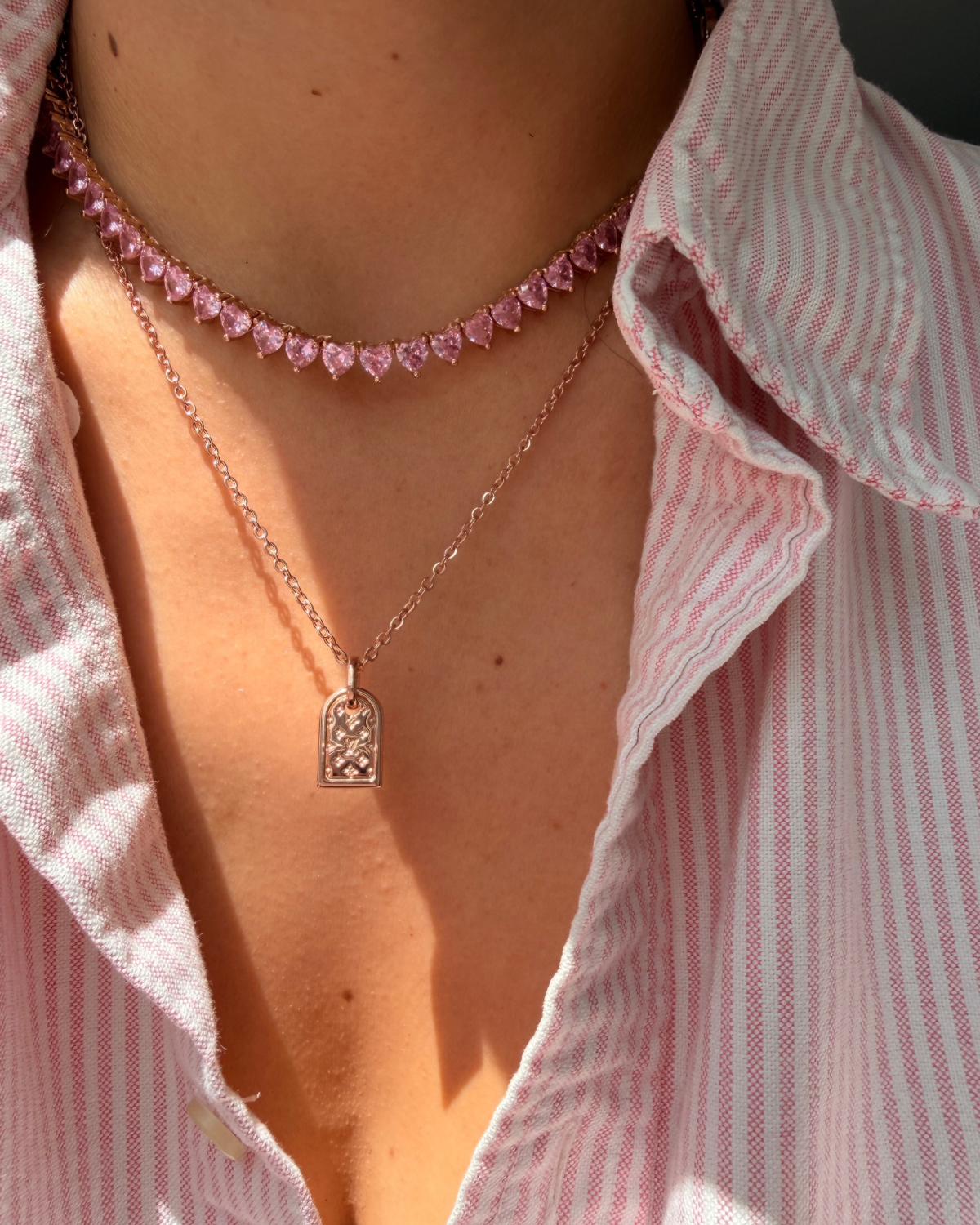 Authentic Louis Vuitton Nanogram luggage tag Pendant - Reworked Rose Gold Necklace