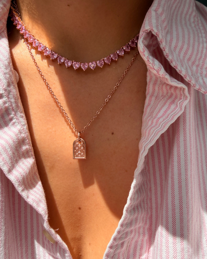 Authentic Louis Vuitton Nanogram luggage tag Pendant - Reworked Rose Gold Necklace