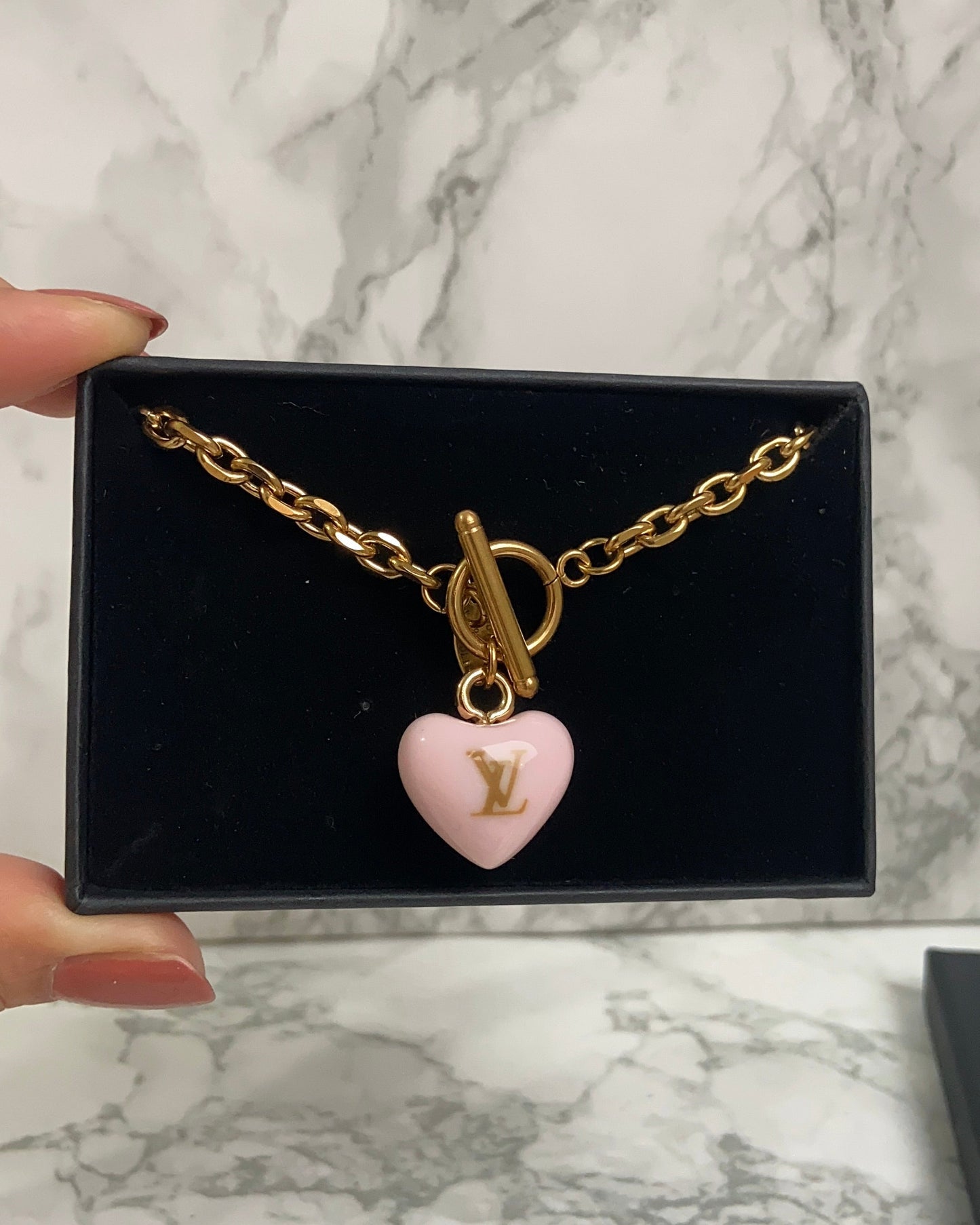 Authentic Louis Vuitton Minicharm Rose Heart Reworked Necklace