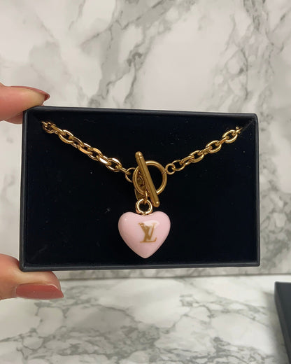 Authentic Louis Vuitton Minicharm Rose Heart Reworked Necklace