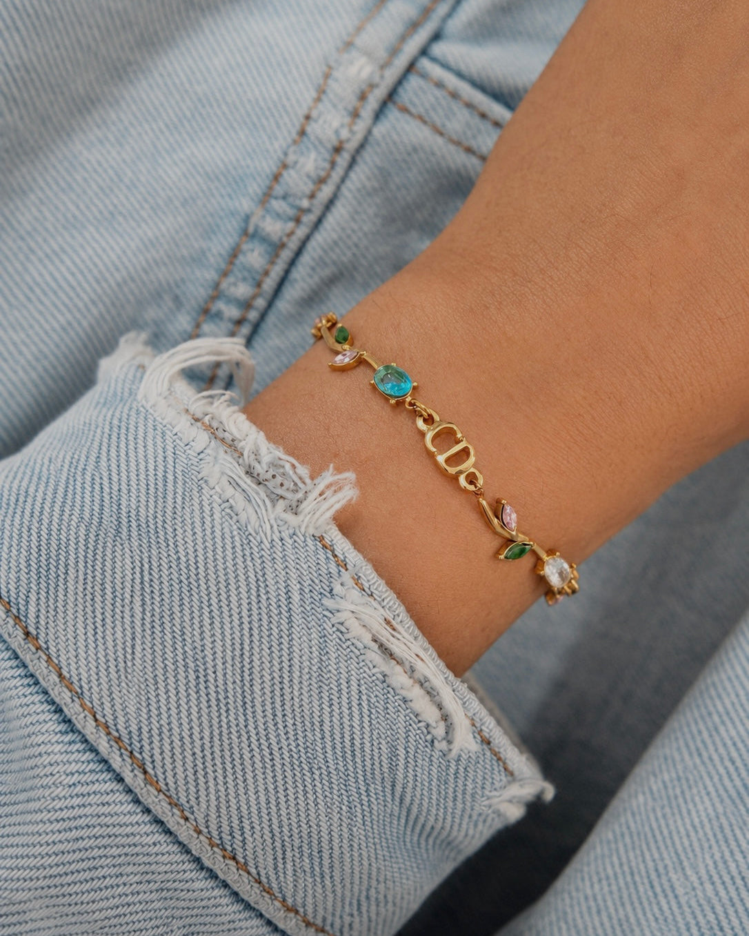 Authentic Dior CD Initials Pendant- Reworked Fleur Bracelet