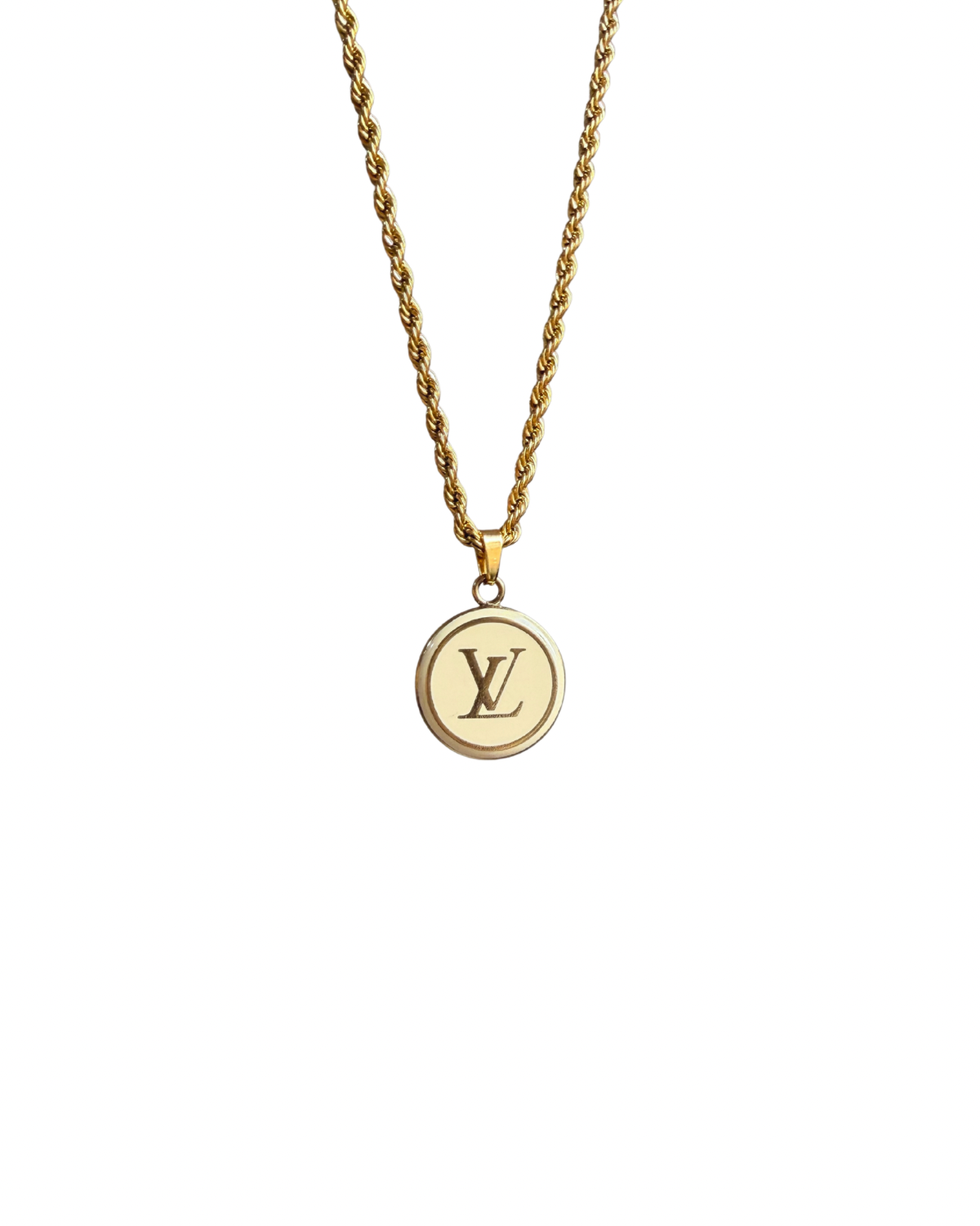 Authentic Louis Vuitton White Logo Round Pendant- Necklace