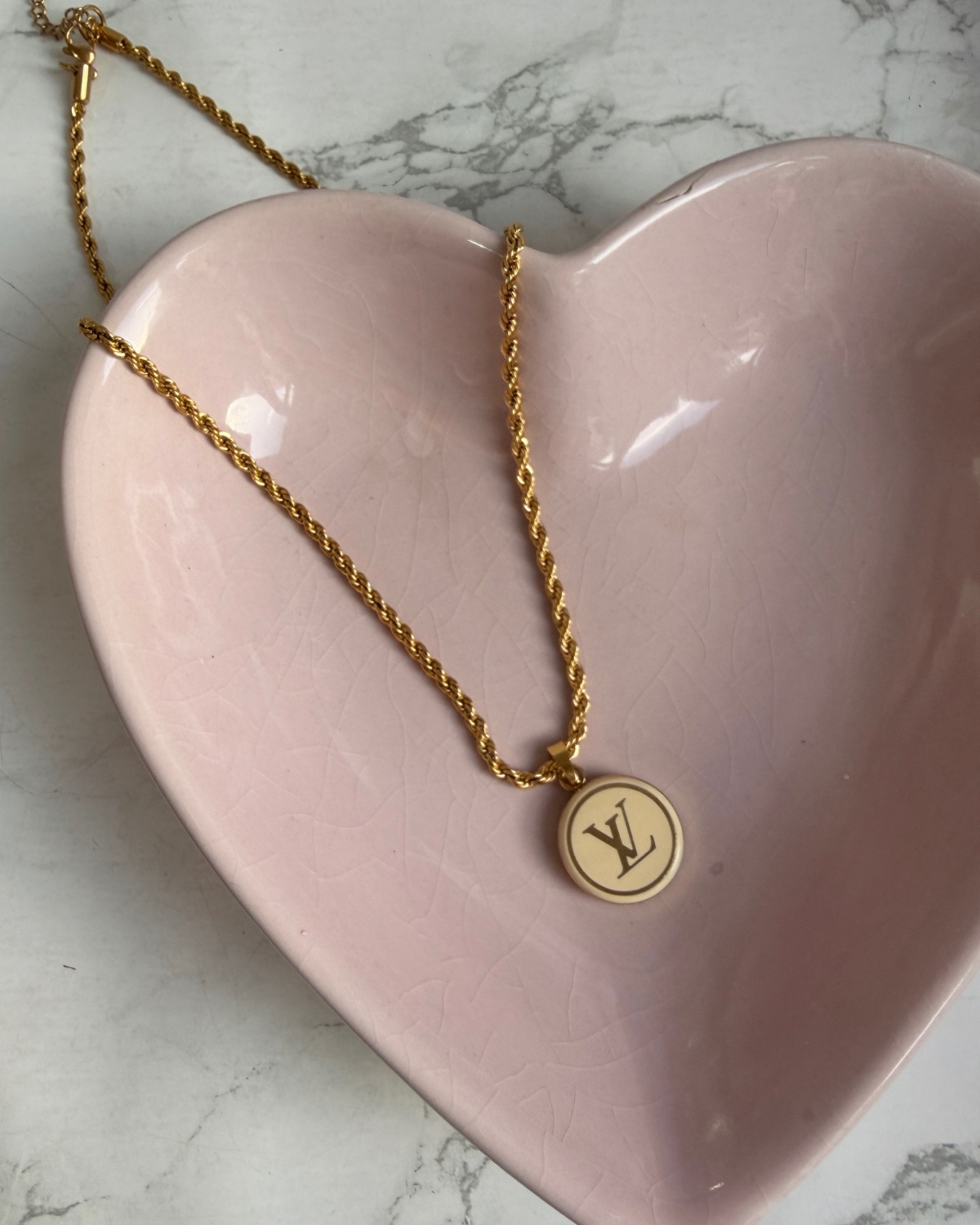Authentic Louis Vuitton White Logo Round Pendant- Necklace