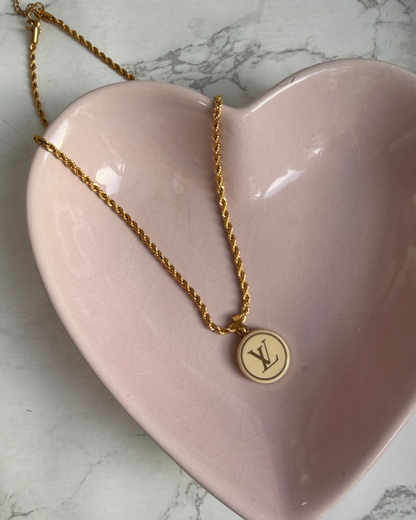 Authentic Louis Vuitton White Logo Round Pendant- Necklace