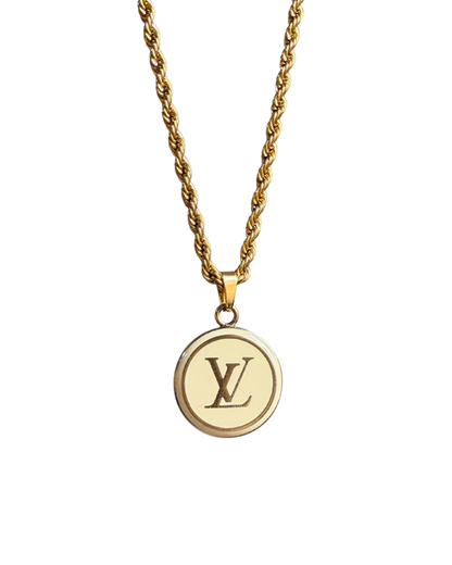 Authentic Louis Vuitton White Logo Round Pendant- Necklace