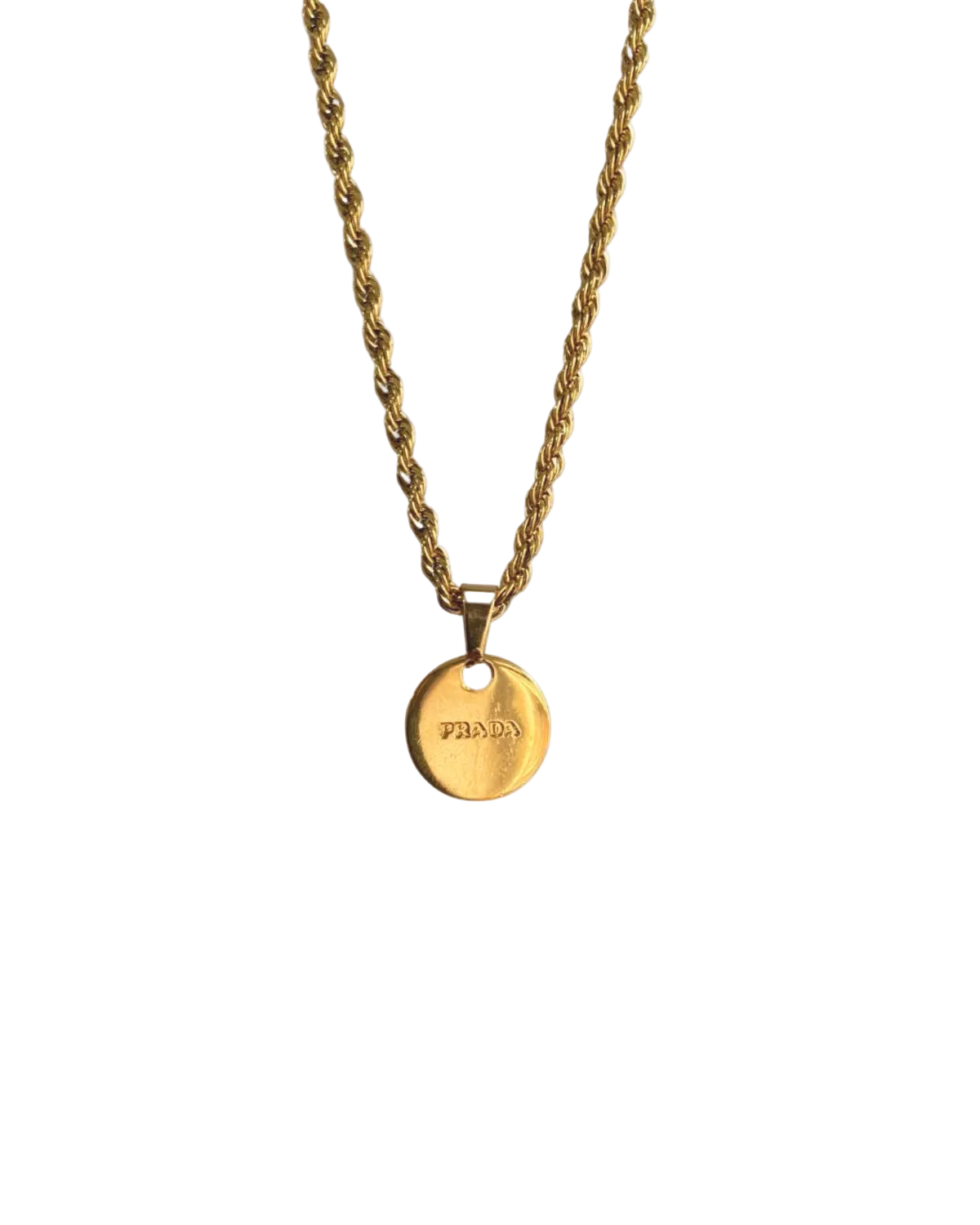 Repurposed Authentic Prada Mini circle tag - Necklace