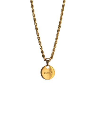 Repurposed Authentic Prada Mini circle tag - Necklace
