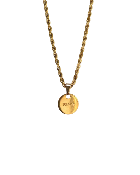 Repurposed Authentic Prada Mini circle tag - Necklace