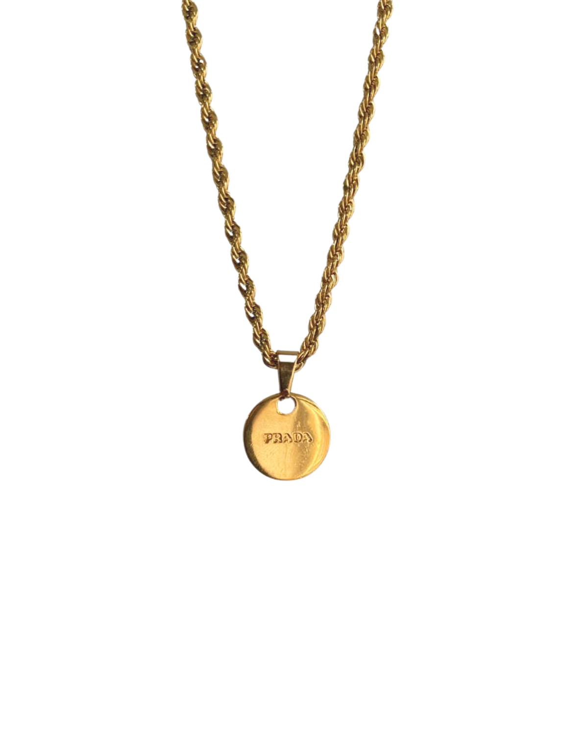 Repurposed Authentic Prada Mini circle tag - Necklace