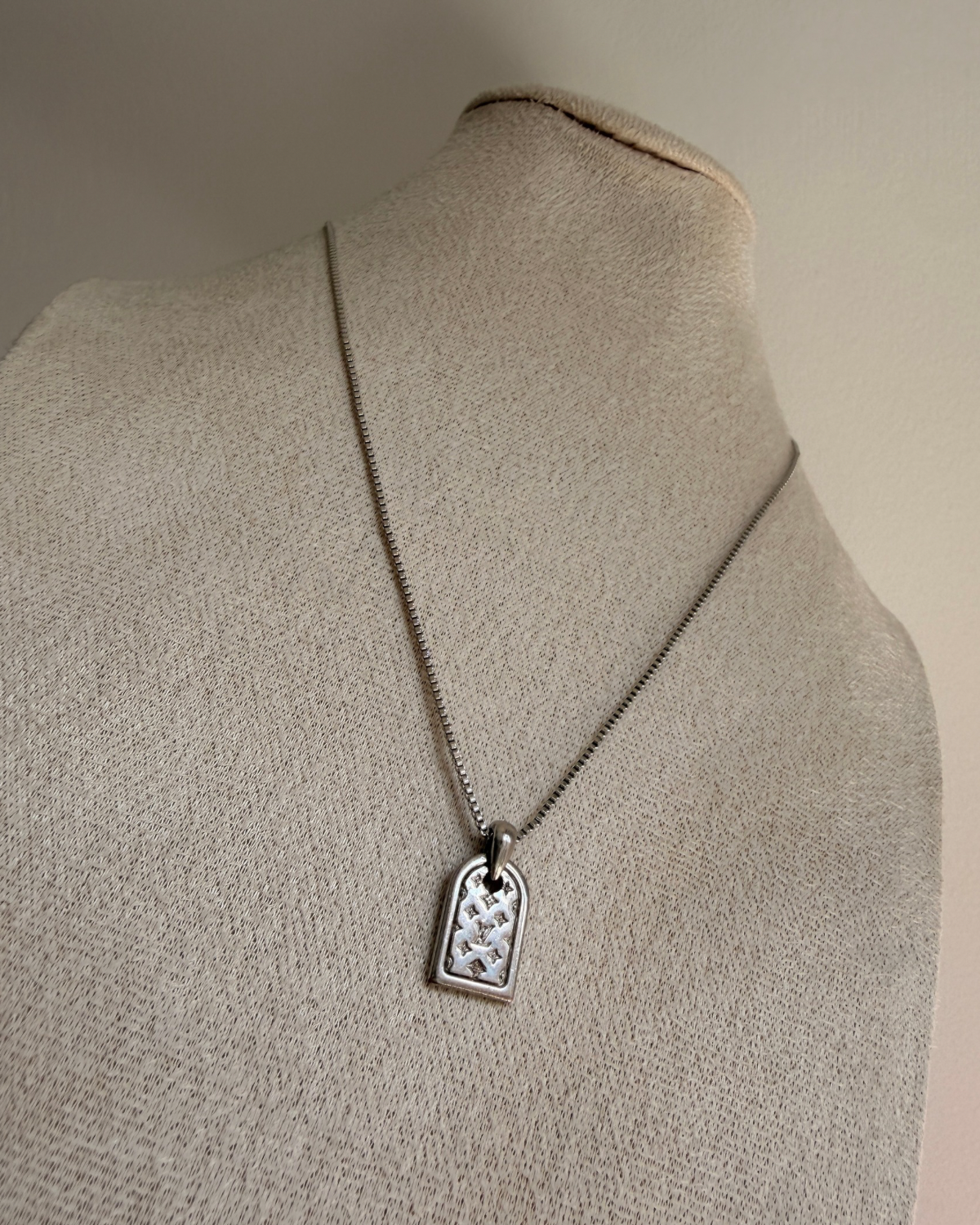 Authentic Louis Vuitton Silver Tag Nanogram Pendant- Reworked Necklace