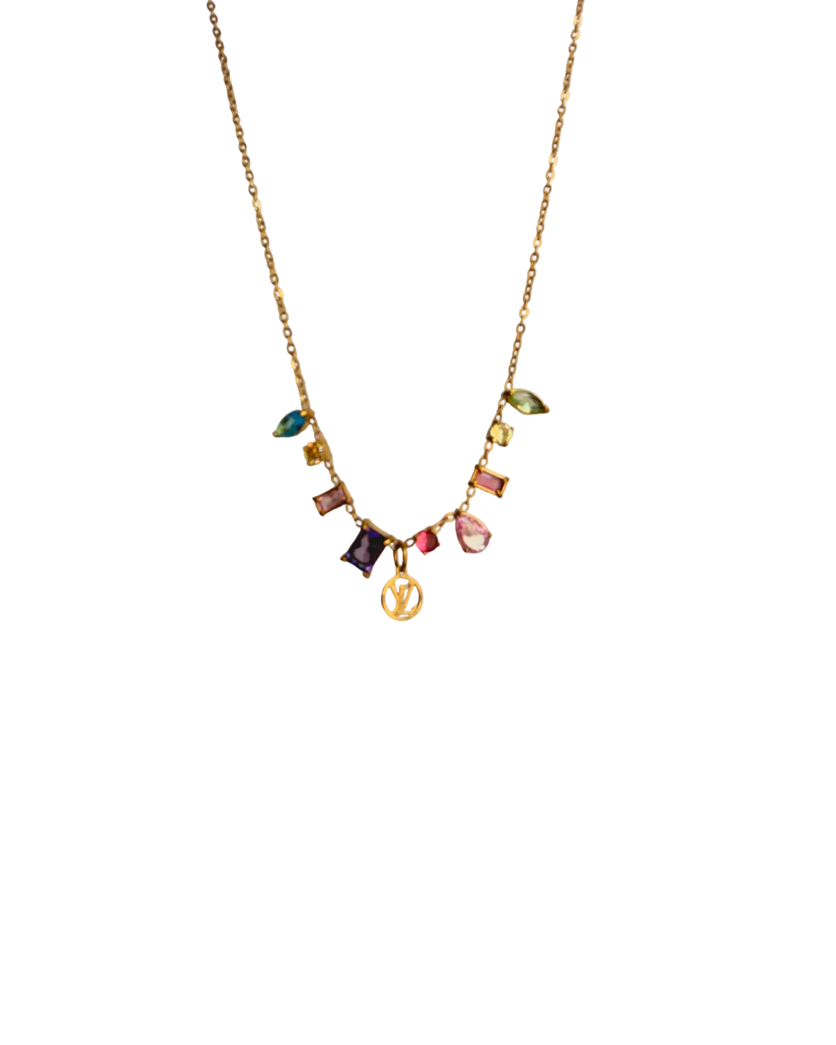 Authentic Louis Vuitton Logo Pendant- Reworked Stone Necklace