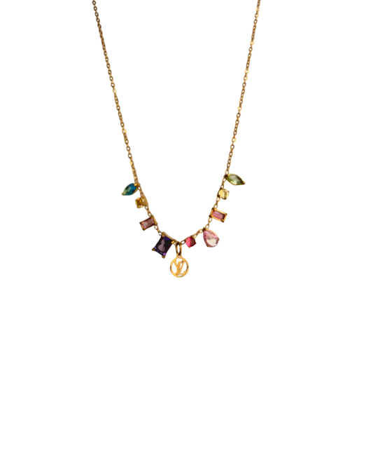 Authentic Louis Vuitton Logo Pendant- Reworked Stone Necklace