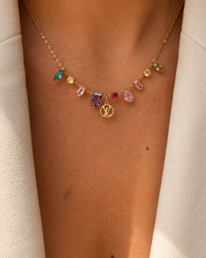 Authentic Louis Vuitton Logo Pendant- Reworked Stone Necklace