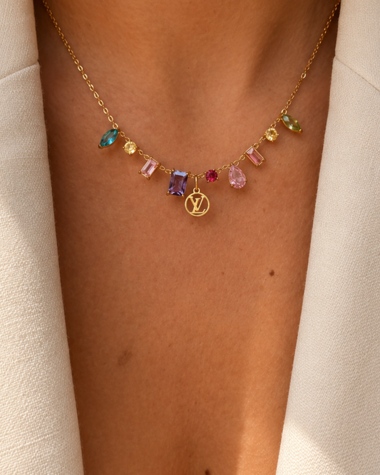 Authentic Louis Vuitton Logo Pendant- Reworked Stone Necklace