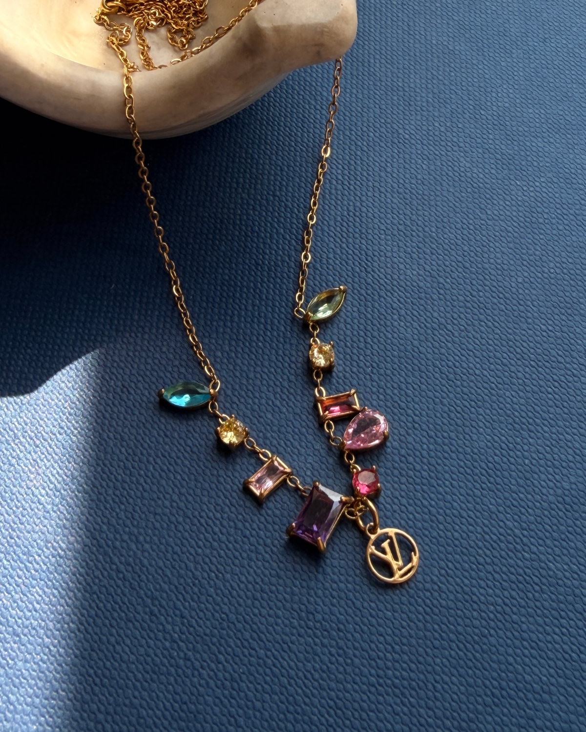 Authentic Louis Vuitton Logo Pendant- Reworked Stone Necklace