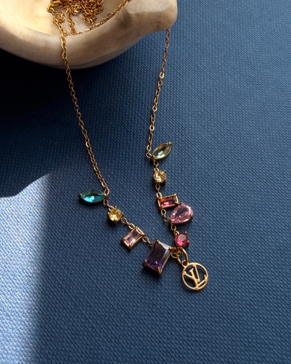 Authentic Louis Vuitton Logo Pendant- Reworked Stone Necklace
