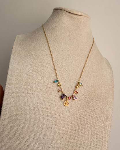 Authentic Louis Vuitton Logo Pendant- Reworked Stone Necklace