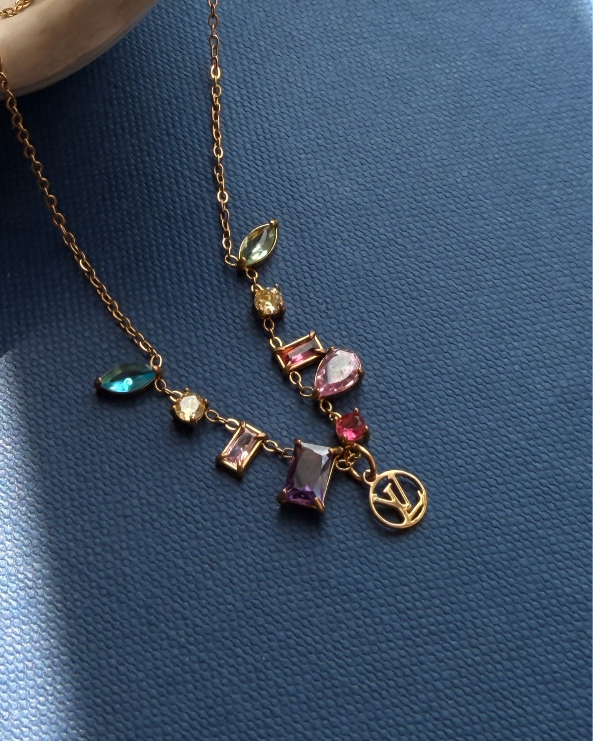 Authentic Louis Vuitton Logo Pendant- Reworked Stone Necklace