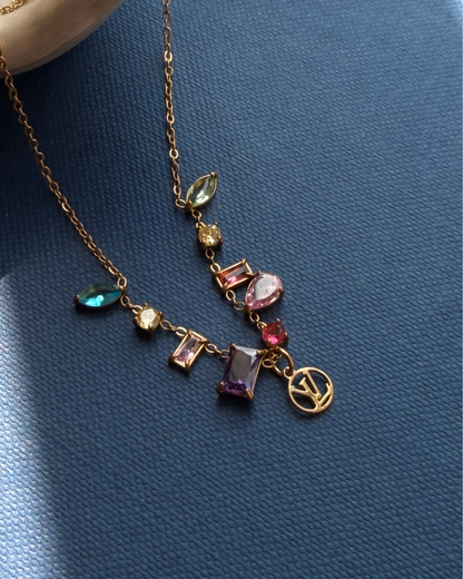 Authentic Louis Vuitton Logo Pendant- Reworked Stone Necklace