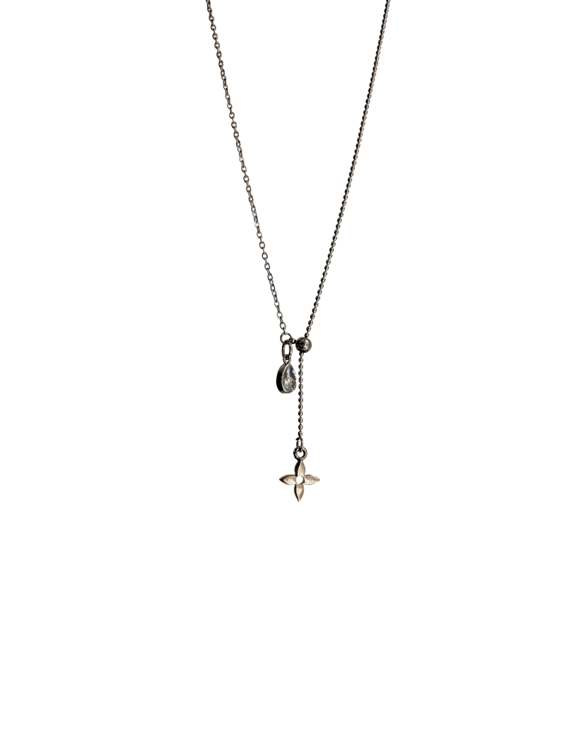 Authentic Louis Vuitton Monogram Flower Reworked Silver Necklace
