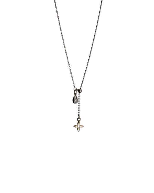 Authentic Louis Vuitton Monogram Flower Reworked Silver Necklace