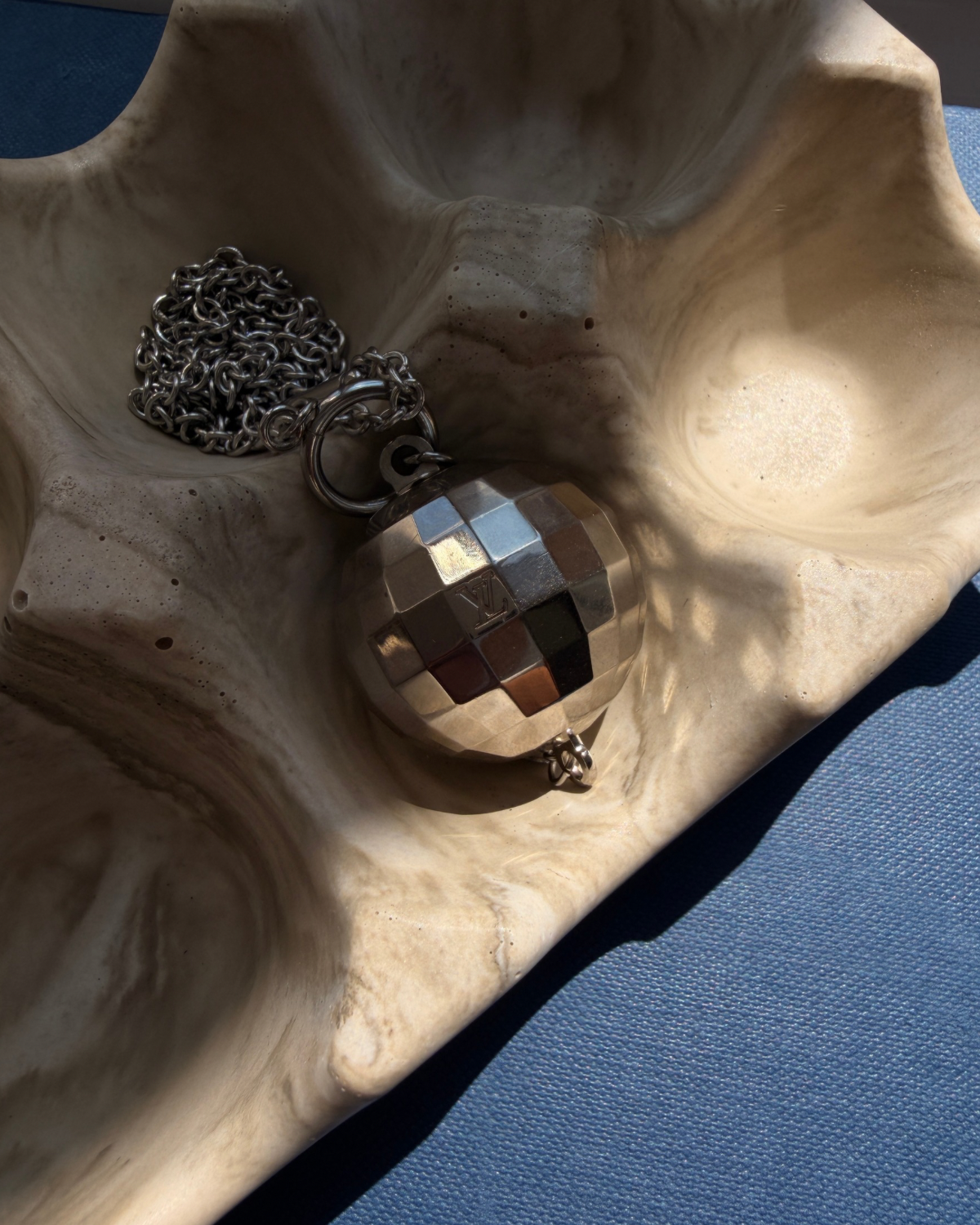 Authentic Louis Vuitton Disco Ball Pendant - Reworked Silver Necklace