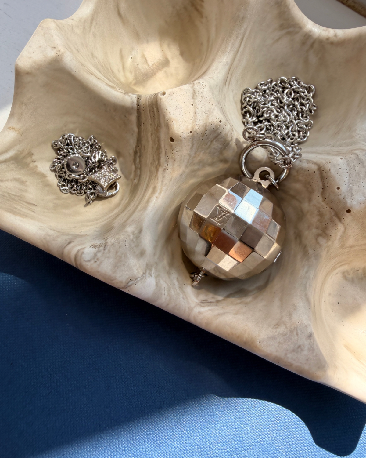 Authentic Louis Vuitton Disco Ball Pendant - Reworked Silver Necklace